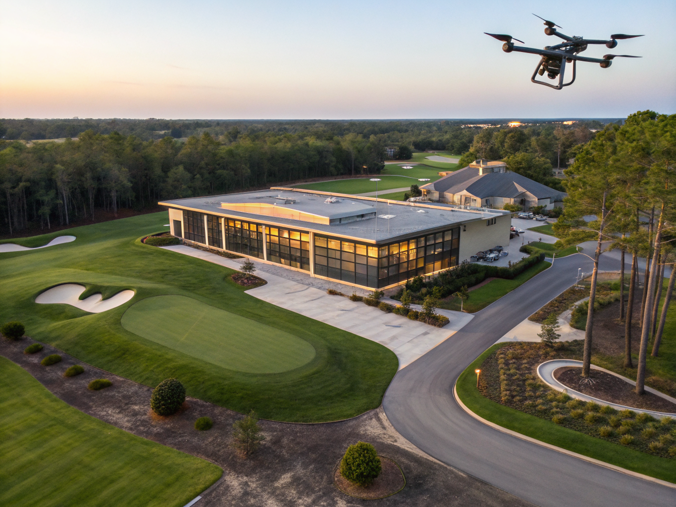Aerial view of a luxury clubhouse